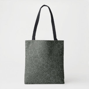Bolso De Tela Patrón floral oscuro Tote gris oliva