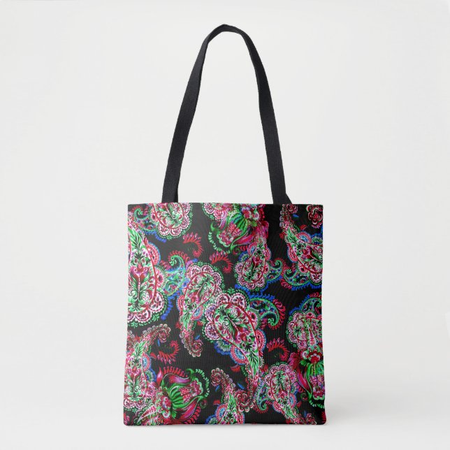 Bolso De Tela Patrón Floral Paisley, Origen Étnico. (Anverso)