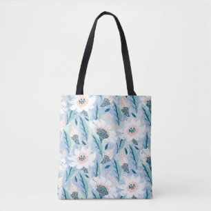 Bolso De Tela Patrón floral pintado a mano con gran blanco
