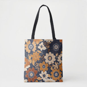 Bolso De Tela Patrón floral popular de azul marino y mostaza