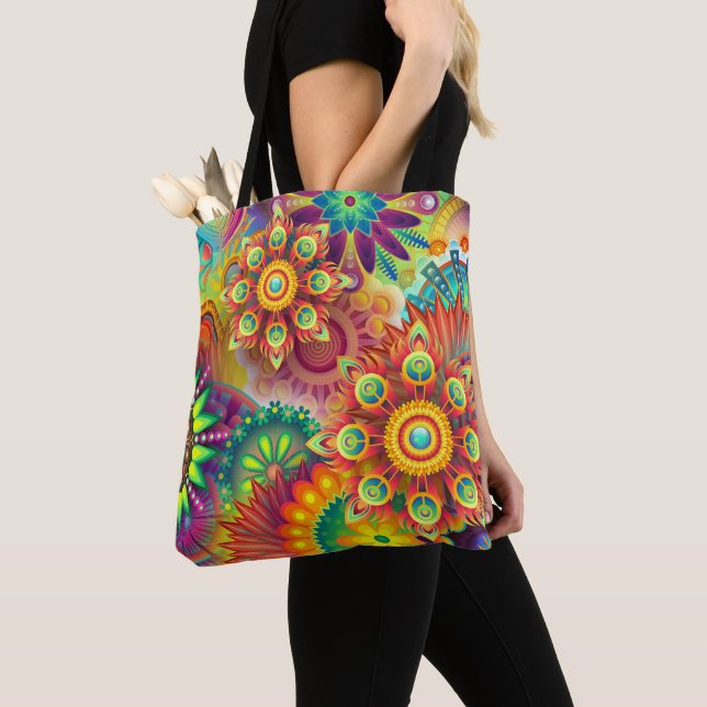 Bolso De Tela Patrón floral psicodélico (Detalle)