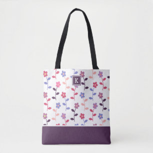 Bolso De Tela Patrón Floral Púrpura con Monograma
