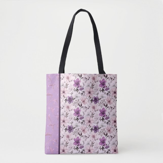 Bolso De Tela patrón floral púrpura y rosa (Anverso)