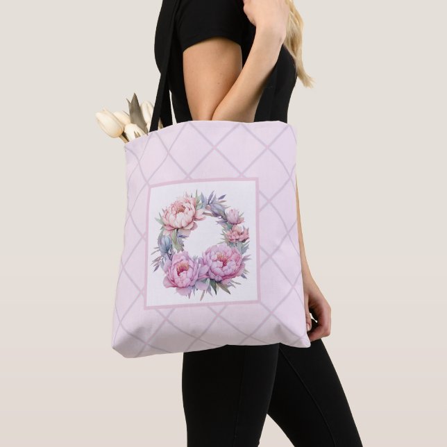 Bolso De Tela patrón floral púrpura y rosa (Detalle)
