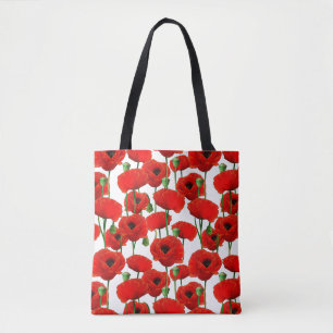 Bolso De Tela Patrón floral Red Poppies