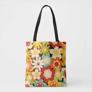 Bolso De Tela Patrón floral retro colorido brillante y lindo