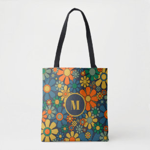 Bolso De Tela Patrón floral retro de jardín groovy de los 60 y 7
