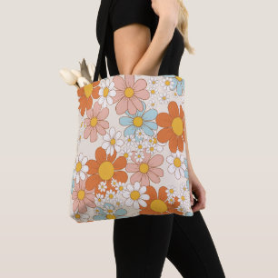Bolso De Tela Patrón Floral Retro Groovy Sin Costuras de Margari