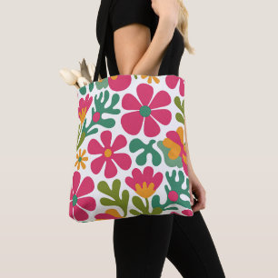 Bolso De Tela Patrón floral retro rosa groovy