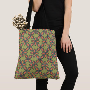 Bolso De Tela Patrón floral retro verde y Naranja abstracto
