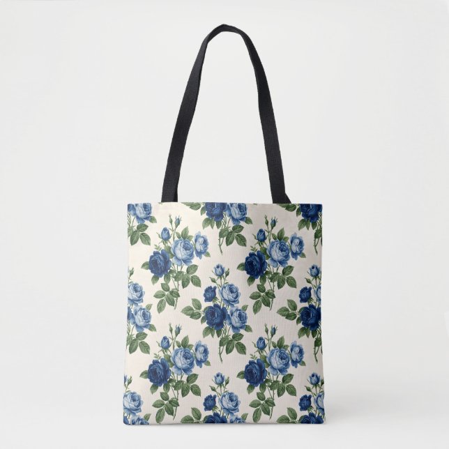 Bolso De Tela Patrón Floral Rosa Azul (Anverso)