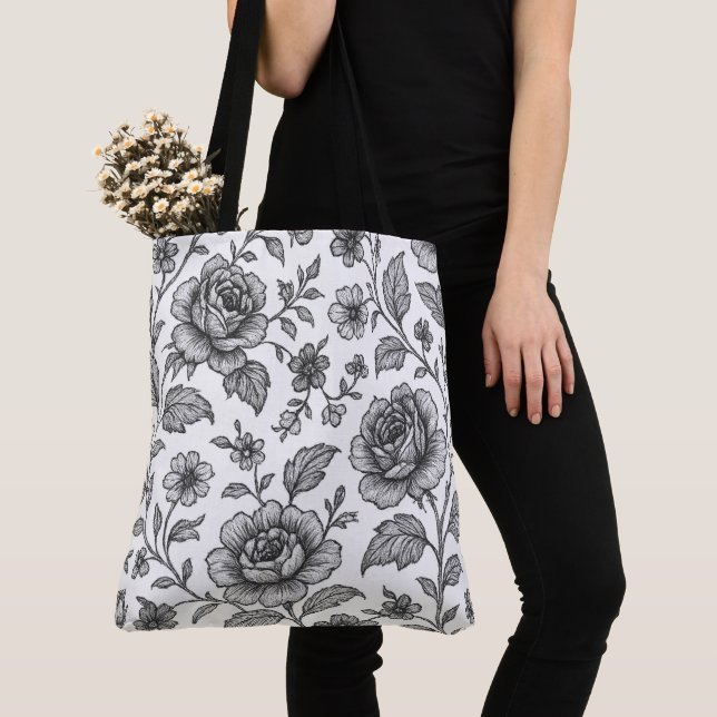 Bolso De Tela Patrón floral Rosa de época (Detalle)