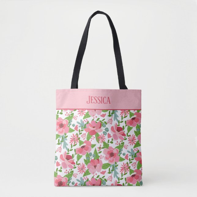 Bolso De Tela Patrón floral rosa femenino (Anverso)