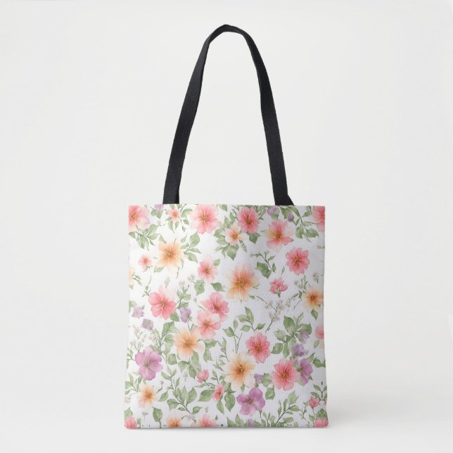 Bolso De Tela Patrón floral rosa silvestre rosa, boho (Anverso)