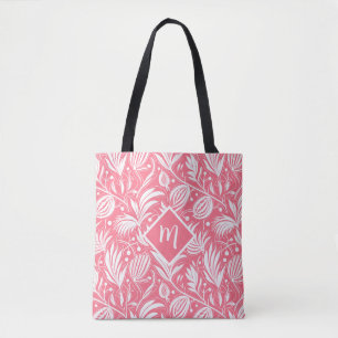 Bolso De Tela Patrón floral rosa tropical con monograma de diama