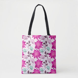 Bolso De Tela Patrón floral rosa vibrante   Flores modernas y at