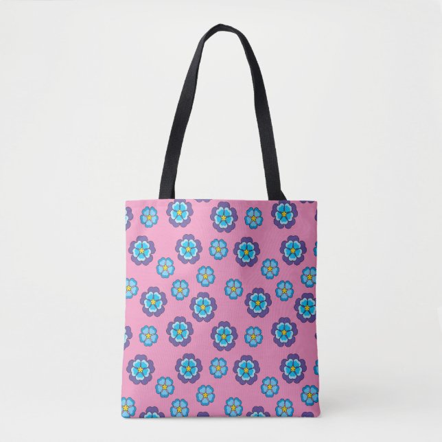 Bolso De Tela Patrón floral rosa violeta azul (Anverso)