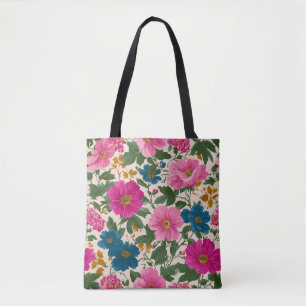Bolso De Tela Patrón floral rosa y azul vintage ruso