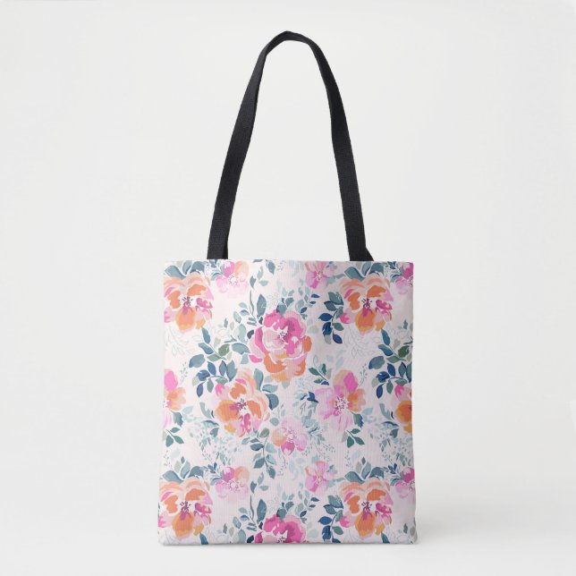 Bolso De Tela Patrón floral rosa y Verde azulado (Anverso)