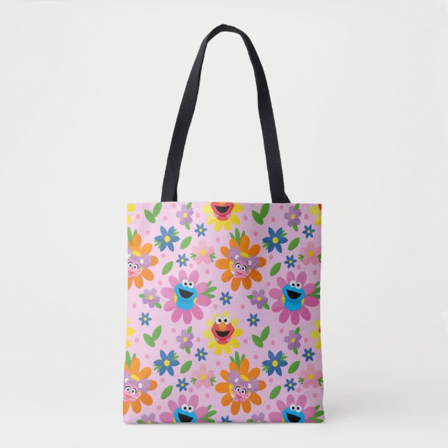 Bolso De Tela Patrón floral rosado de Plaza Sésamo (Anverso)