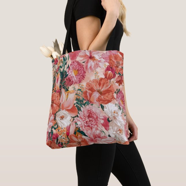 Bolso De Tela Patrón floral rosado naranja (Detalle)