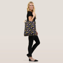 Bolso De Tela Patrón floral simple de Ilustracion negro y rosa