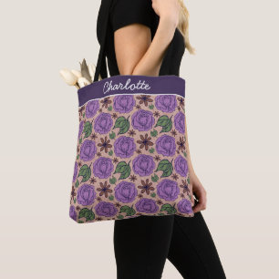 Bolso De Tela Patrón floral sin fisuras morado personalizado