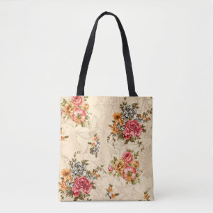 Bolso De Tela Patrón floral sin foco con flores y crema