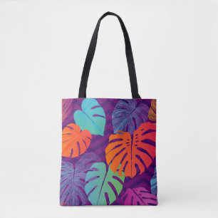 Bolso De Tela Patrón floral sin foco de la Monstera Tropical del