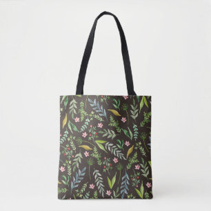 Bolso De Tela Patrón floral sin foco. Dibujo a mano de acuarela