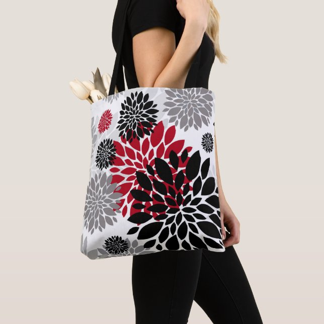 Bolso De Tela Patrón floral sobredimensionado gris negro (Detalle)
