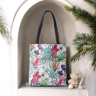 Bolso De Tela Patrón floral tropical de estilo insular y monogra