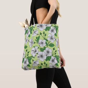 Bolso De Tela Patrón floral tropical de hibisco blanco