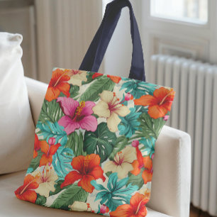 Bolso De Tela Patrón floral tropical vibrante