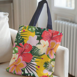 Bolso De Tela Patrón floral tropical vibrante
