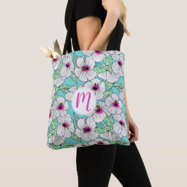 Bolso De Tela Patrón floral trópico rosa y blanco Hibiscus
