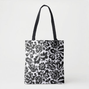 Bolso De Tela Patrón floral veneciano en negro y blanco de Willi