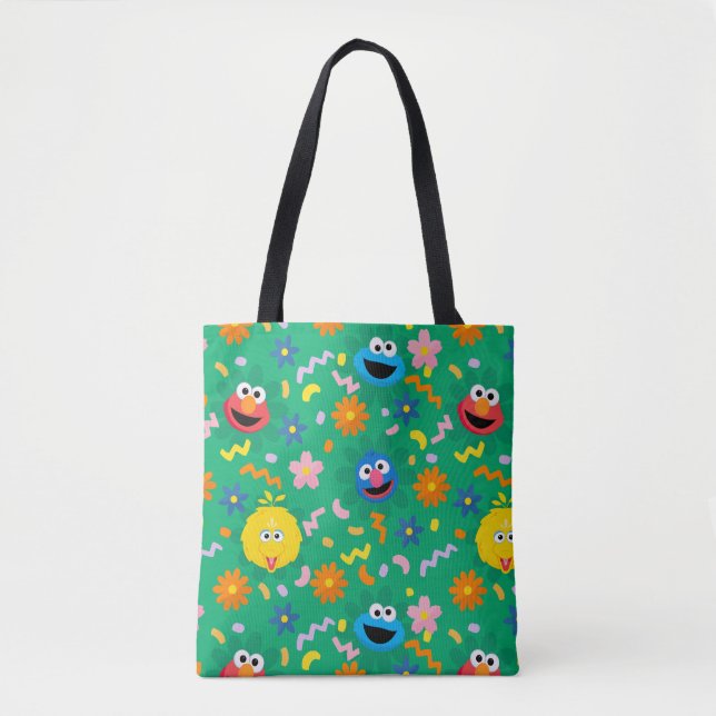 Bolso De Tela Patrón floral verde de Plaza Sésamo (Anverso)