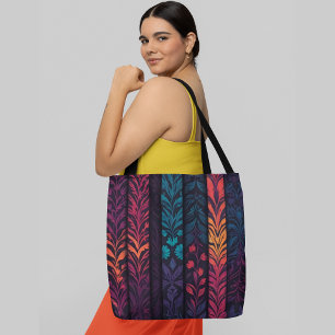 Bolso De Tela Patrón floral vibrante e intrincado con hojas
