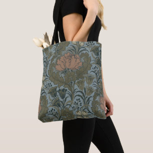 Bolso De Tela Patrón Floral Victoriano Antiguo Terracota Sábila
