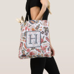 Bolso De Tela Patrón Floral Vintage Elegante Monogramado<br><div class="desc">Bolsa Monograma Vintage Floral Tote Bag Personalizada. Personalizar con una tipografía inicial - tradicional dentro de un borde simple y clásico. Flores rústicas y vegetación estilizadas en tonos azul marino, vino rojo burdeos, rosa coral, oro y sabio polvoriento / verde oliva. El diseño se inspiró en el bordado de arte...</div>