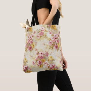 Bolso De Tela Patrón floral vintage en acuarela