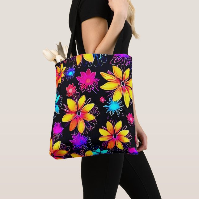 Bolso De Tela Patrón floral Vivid Neon (Detalle)