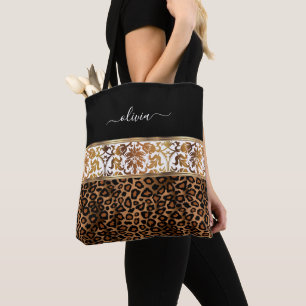 Bolso De Tela Patrón Floral y de Leopardo