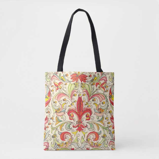 Bolso De Tela Patrón florentino italiano Fleur de Lis (Anverso)