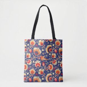 Bolso De Tela 💛 🧡 💙 Patrón folclórico con flores amar