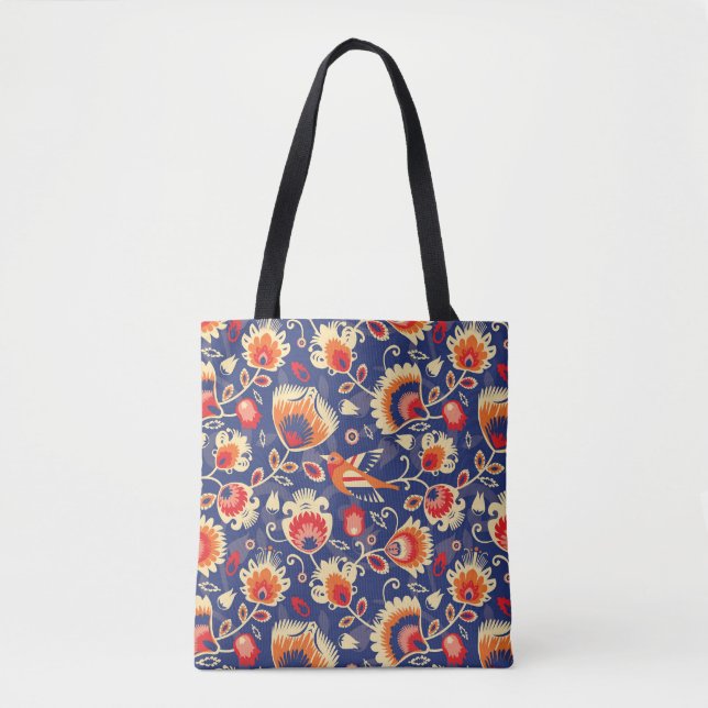Bolso De Tela 💛 🧡 💙 Patrón folclórico con flores amarillas 00 (Anverso)
