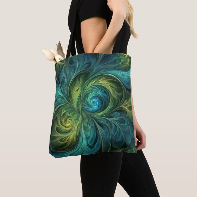 Bolso De Tela Patrón fractal AI verde azul (Detalle)