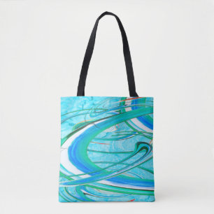 Bolso De Tela Patrón fractal luminoso de barrido azul abstracto