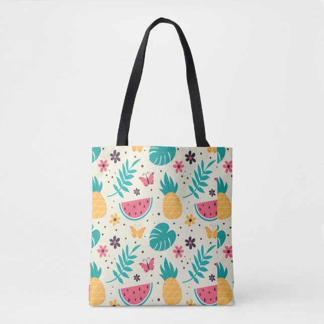 Bolso De Tela Patrón Fruta tropical sandía piña (Anverso)